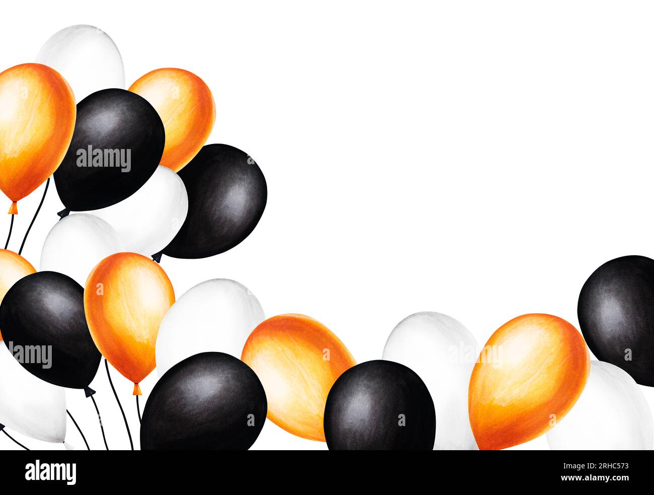 Watercolor Halloween frame with bunch of balls illustration and balls on a  string. Hand painting orange, black, white balloon sketch isolated on white  Stock Photo - Alamy