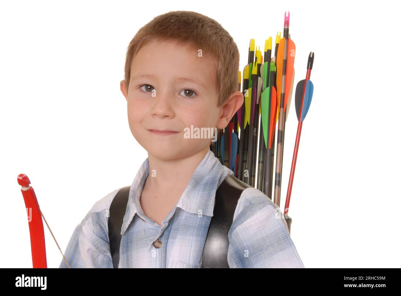 Young Boy with Bow and Arrows isolated over white Stock Photo Alamy