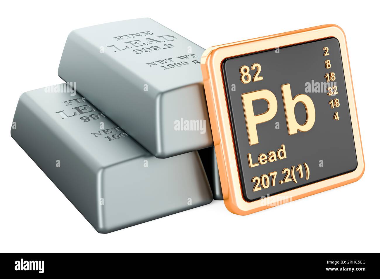 Lead ingots with chemical element icon Plumbum Pb, 3D rendering isolated on  white background Stock Photo - Alamy
