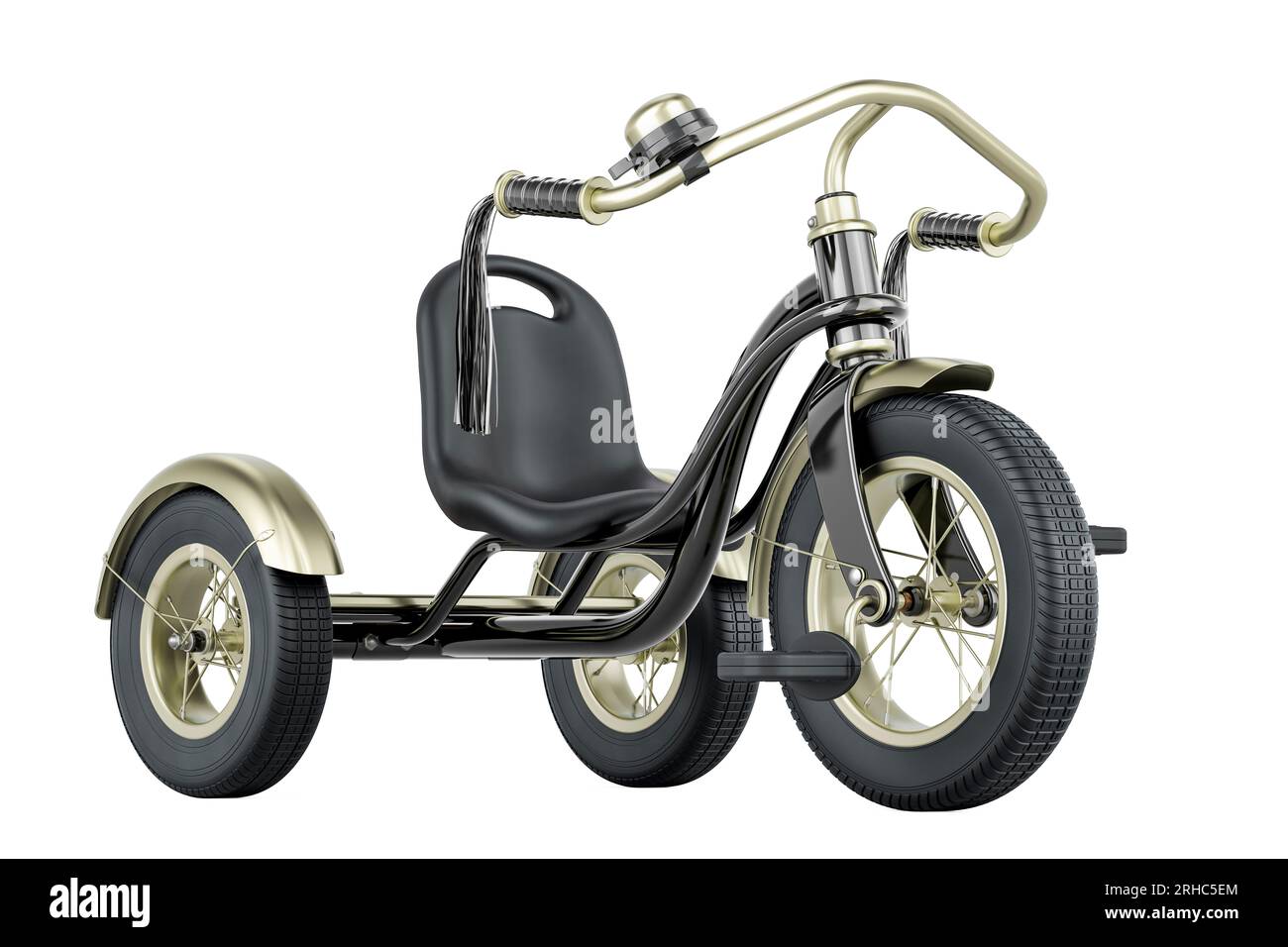 Kids tricycle, bike black color, 3D rendering isolated on white