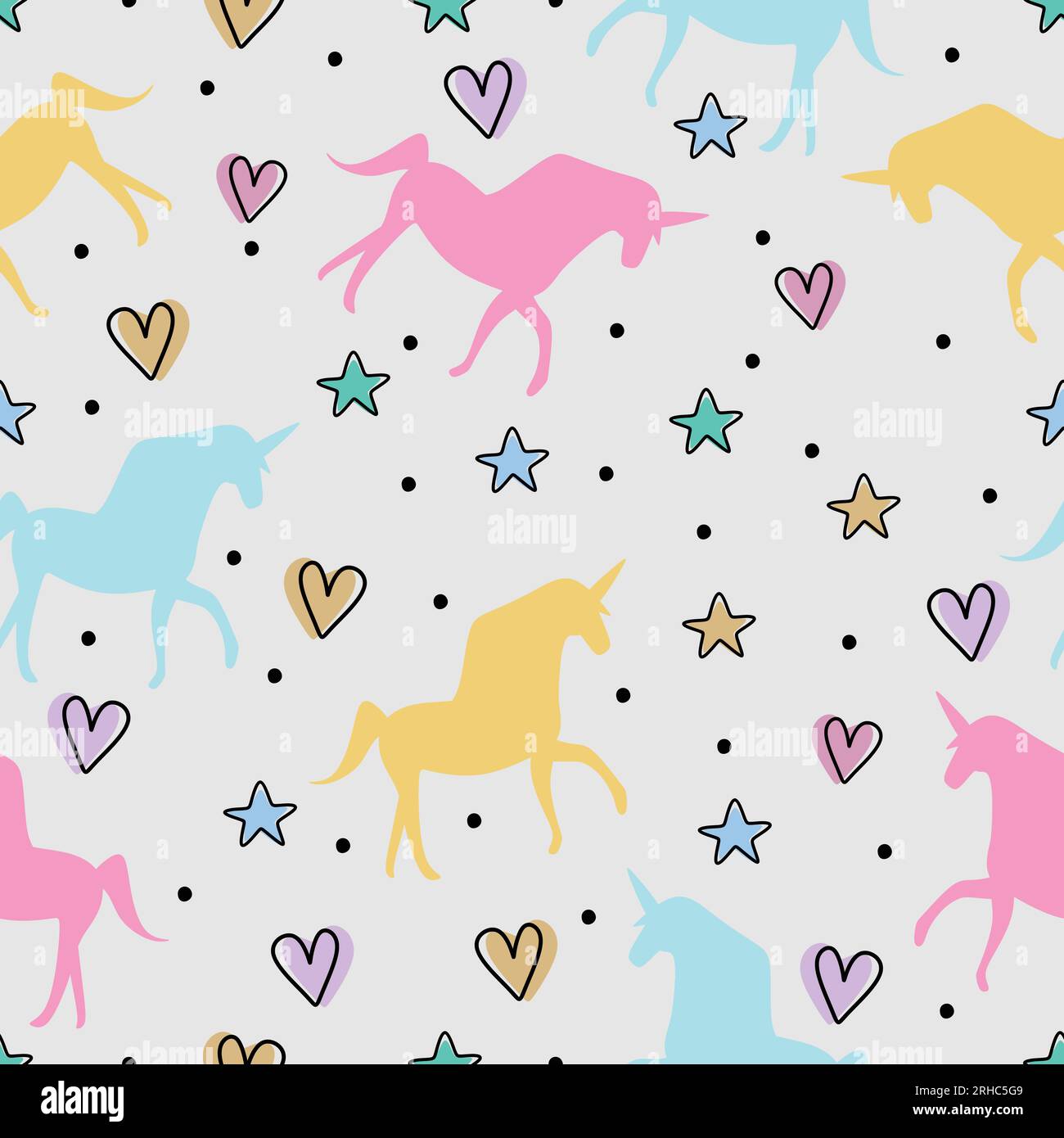 Cute unicorn seamless pattern vector illustration with childish drawing ...