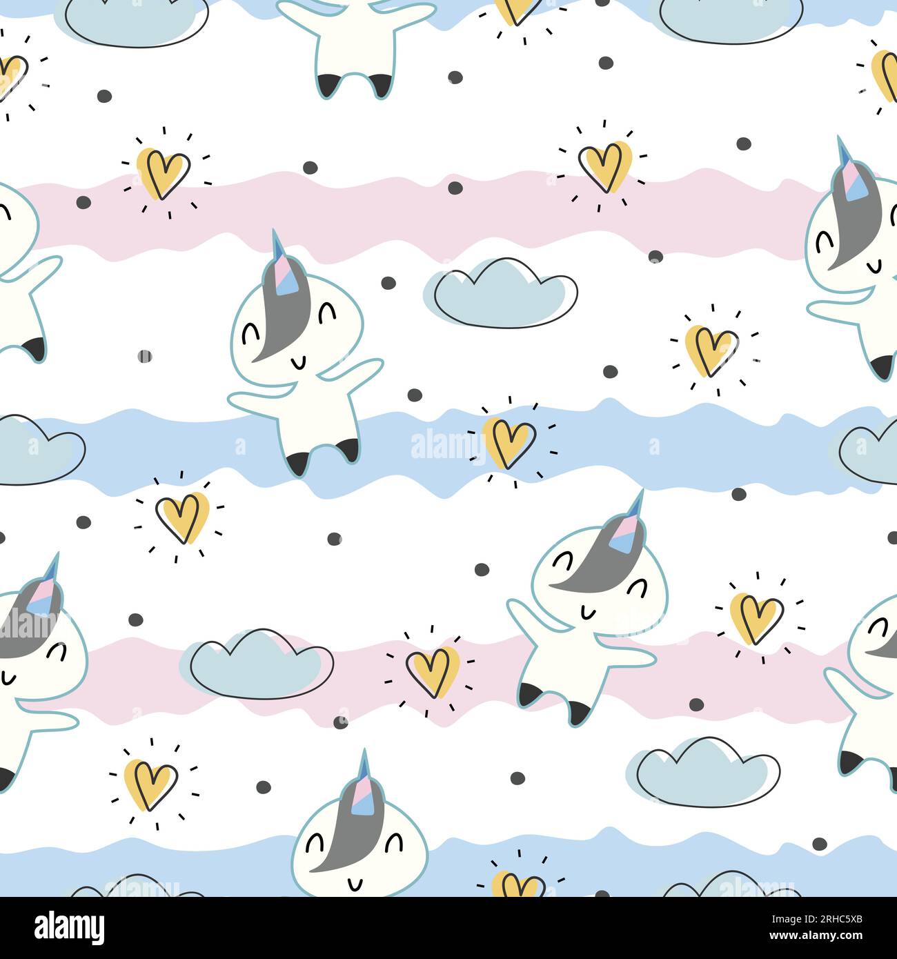 Cute baby fashion background with unicorn childish drawing seamless ...