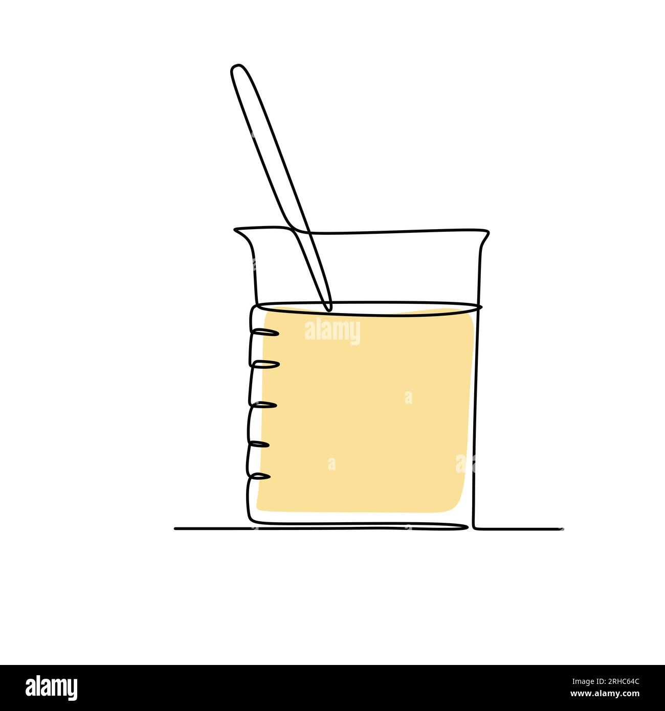 Continuous line drawing of beaker glass with chemical liquid vector