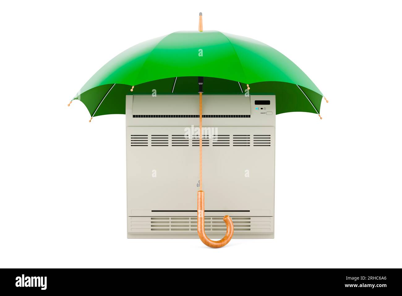 Air conditioner, floor standing unit under umbrella, 3D rendering isolated on white background