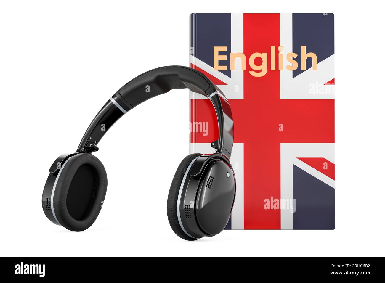 English language textbook with headphones. Learn English language