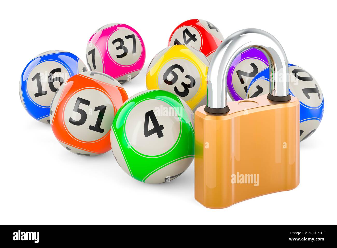 Lottery balls with padlock, 3D rendering isolated on white background ...