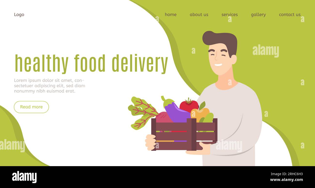 Healthy food delivery landing template. Online shopping vector concept
