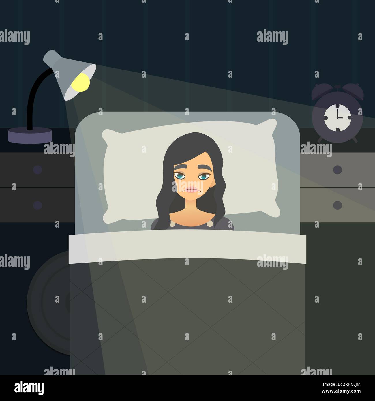 Woman on bed sad Stock Vector Images - Alamy