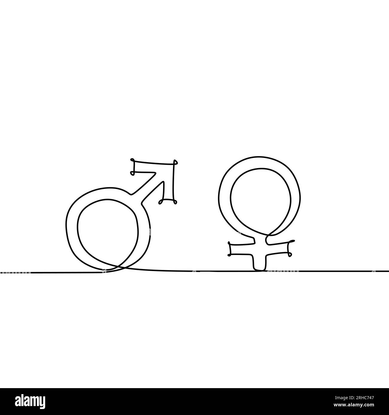 Male and female symbol continuous line drawing vector illustration. Concept of gender sign. Stock Vector