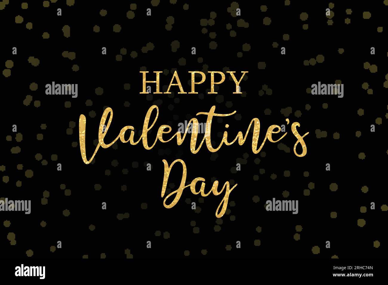 Happy Valentines Day Gold Hand Drawn Lettering On Dark Background With