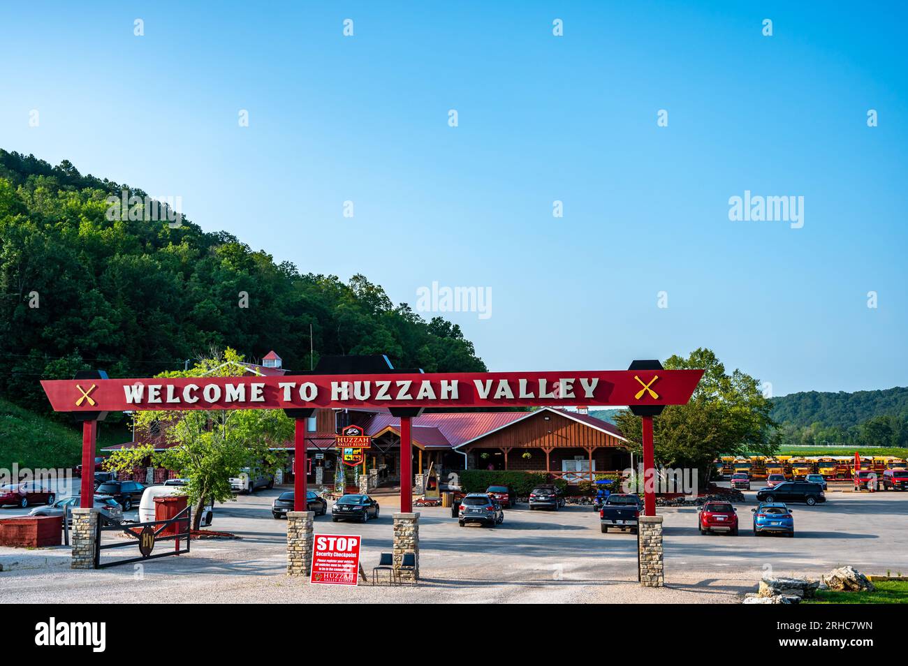 Steelville, Missouri - 7.2023 - Entrance to Huzzah Valley Resort campground.  Stock Photo