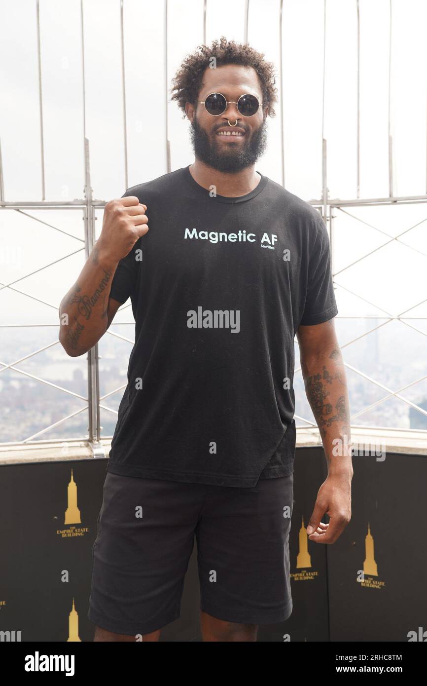 New York, NY, USA. 15th Aug, 2023. Maurice Greene at a public appearance for PFL World Championship Semifinalists Visit Empire State Building, The Empire State Building, New York, NY August 15, 2023. Credit: Eli Winston/Everett Collection/Alamy Live News Stock Photo