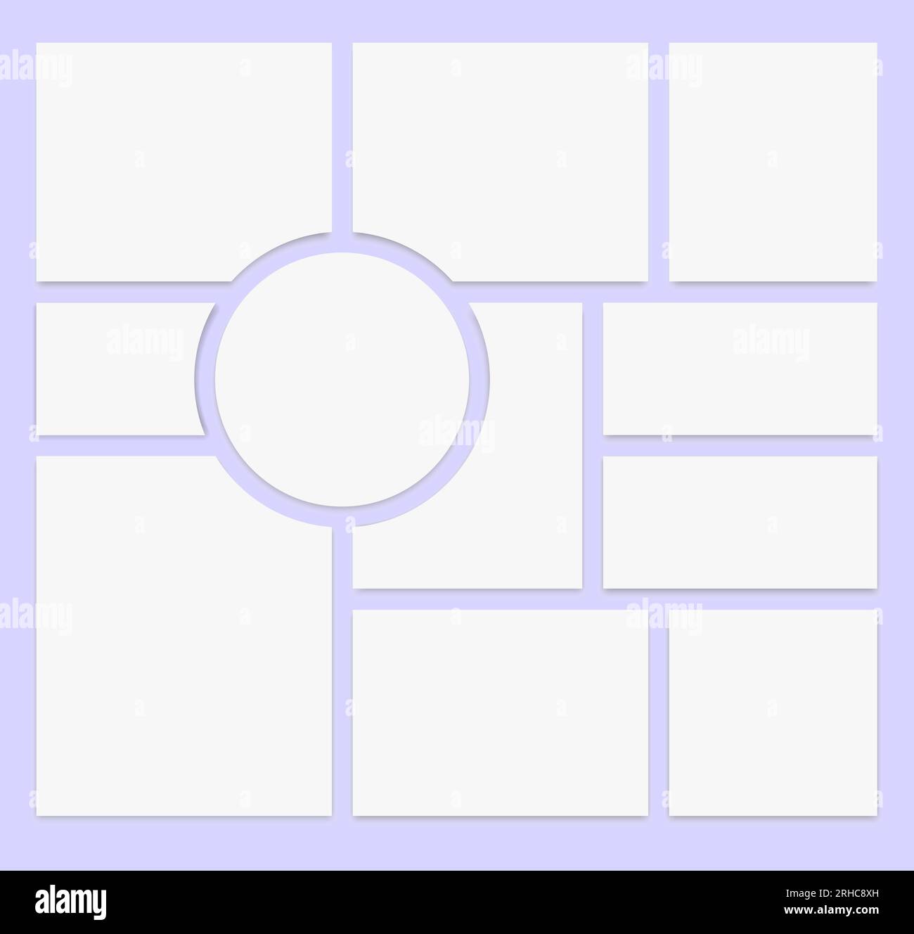 Realistic collage. Photo frame template of 11 parts. Photo gallery