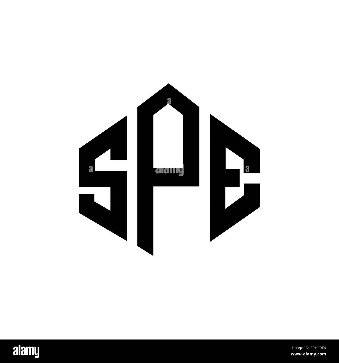 SPE letter logo design with polygon shape. SPE polygon and cube shape logo design. SPE hexagon vector logo template white and black colors. SPE monogr Stock Vector