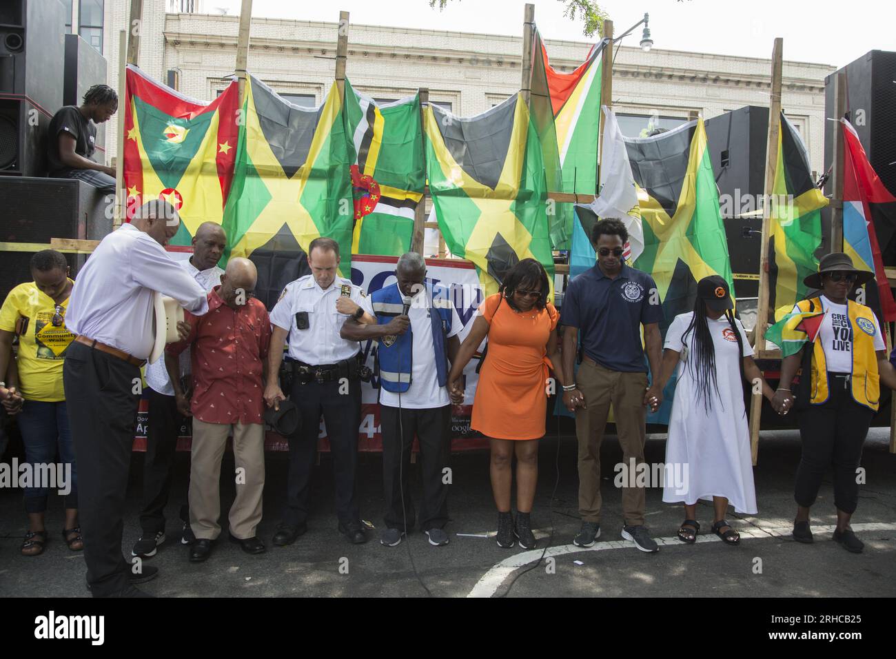 Annual Community March with police and community on Flatbush Avenue in Brooklyn, New York. Stock Photo