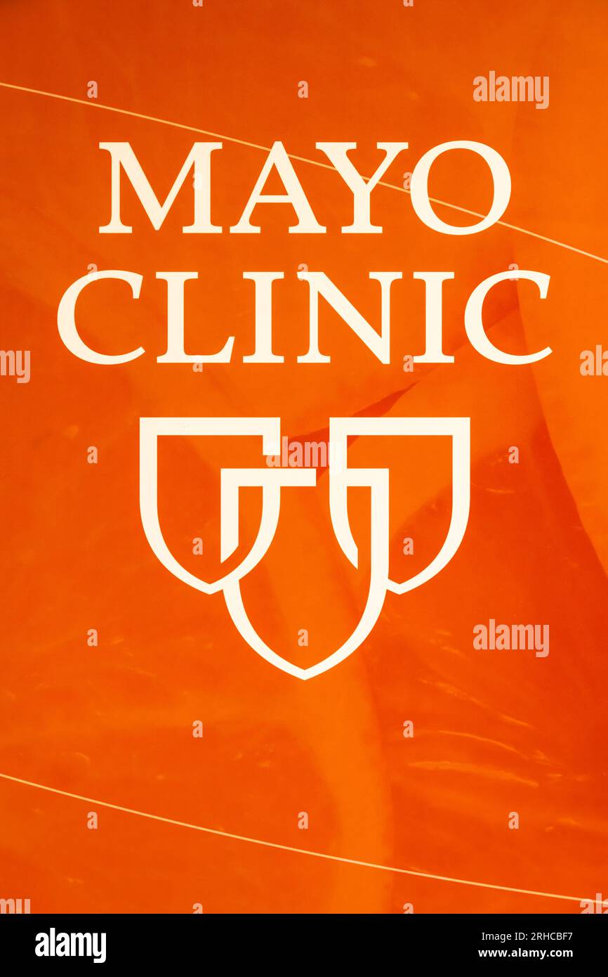 Identity signage at Mayo Clinic in Jacksonville, the top-rated hospital in the state of Florida. (USA) Stock Photo