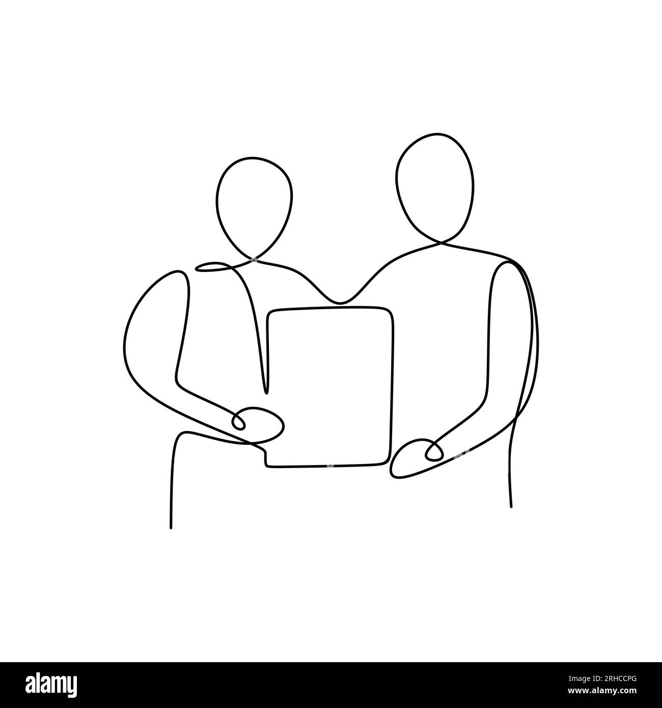 continuous line drawing of business man handing an award to his winning coleague and handshake him Stock Vector