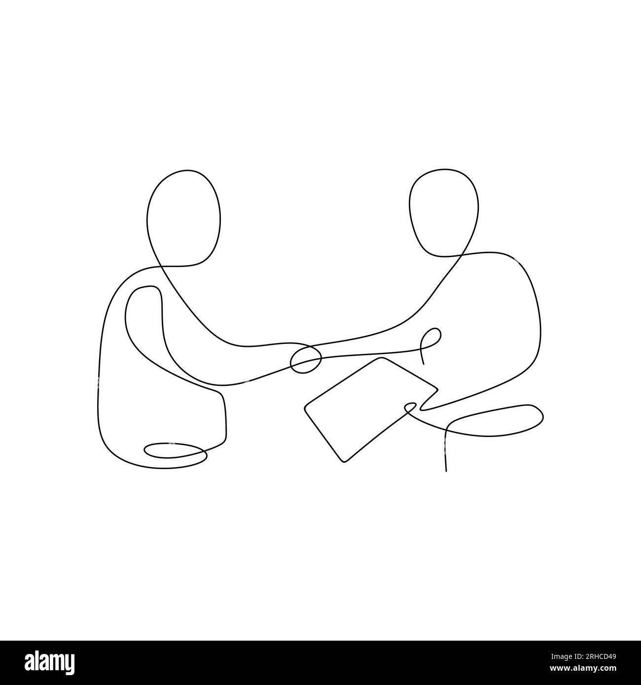 continuous line drawing of two person shaking hand and legalization a business contract Stock Vector