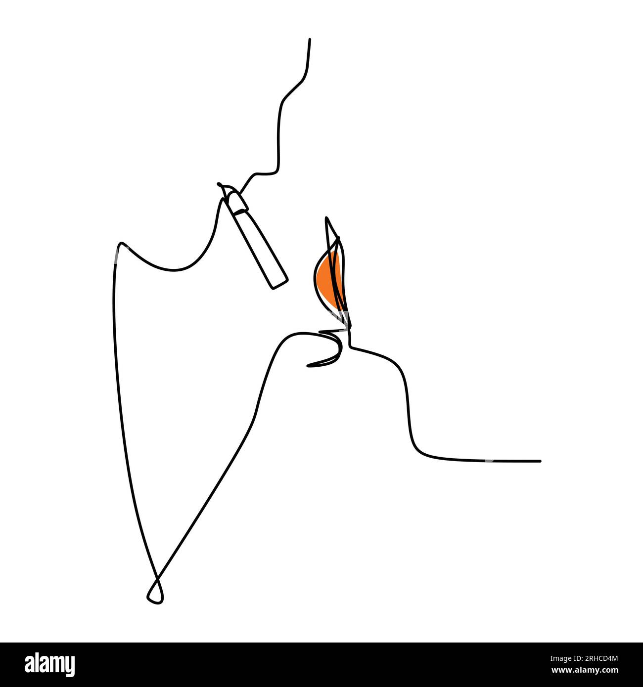 one line drawing of a guy burning a cigarette with a lighter vector illustration Stock Vector