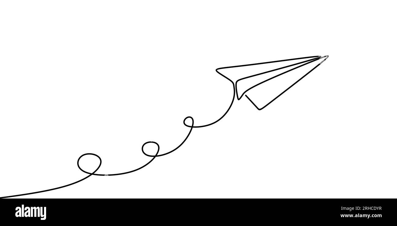 Paper plane continuous one line drawing vector illustration minimalist design isolated on white background. Stock Vector
