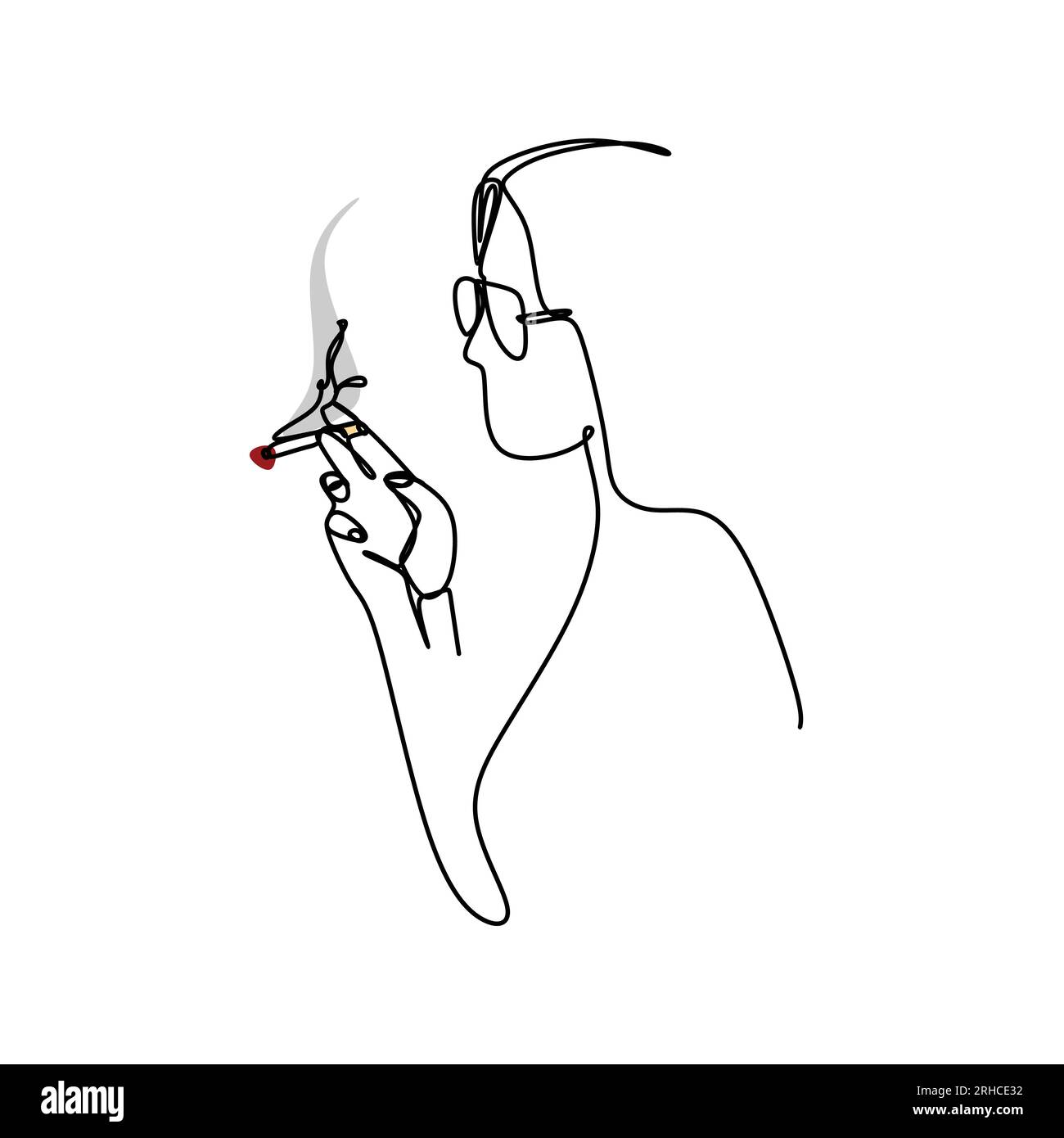 Continuous one line drawing of a woman smoking vector illustration Stock Vector
