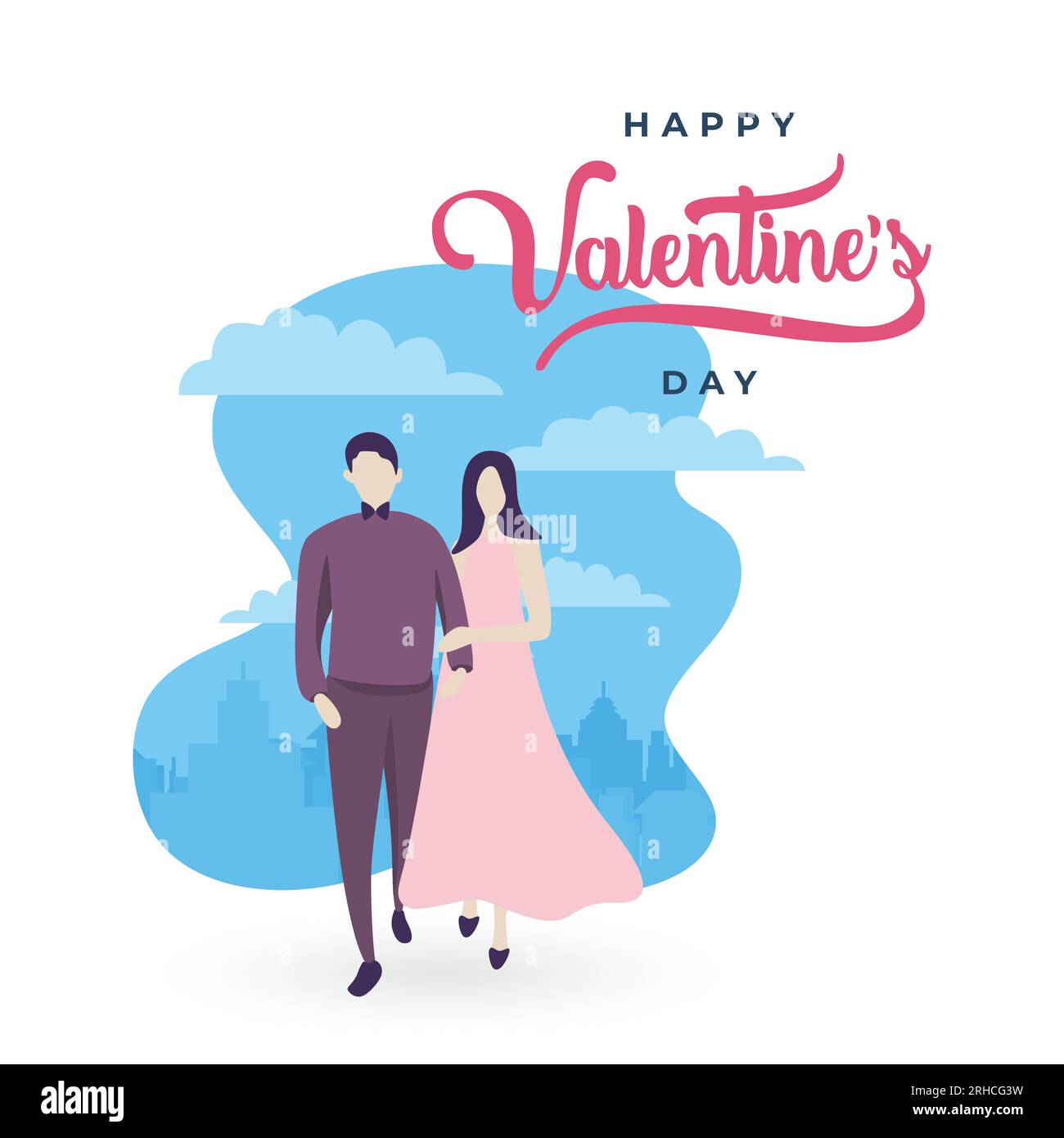 Happy valentine's day card design with cute couple in love vector ...