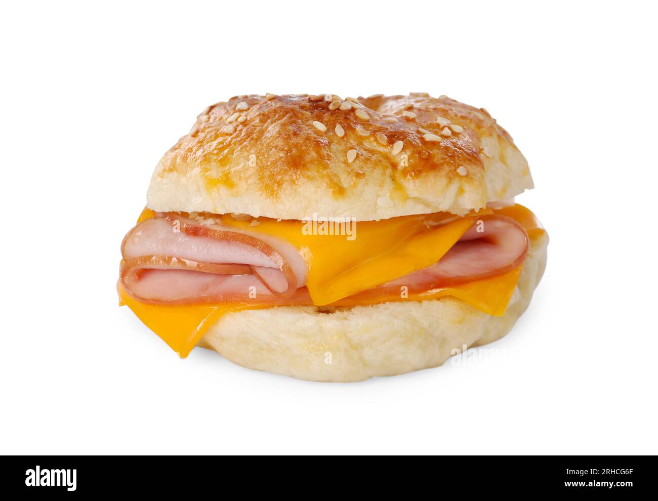 Delicious bagel with ham and cheese isolated on white Stock Photo Alamy
