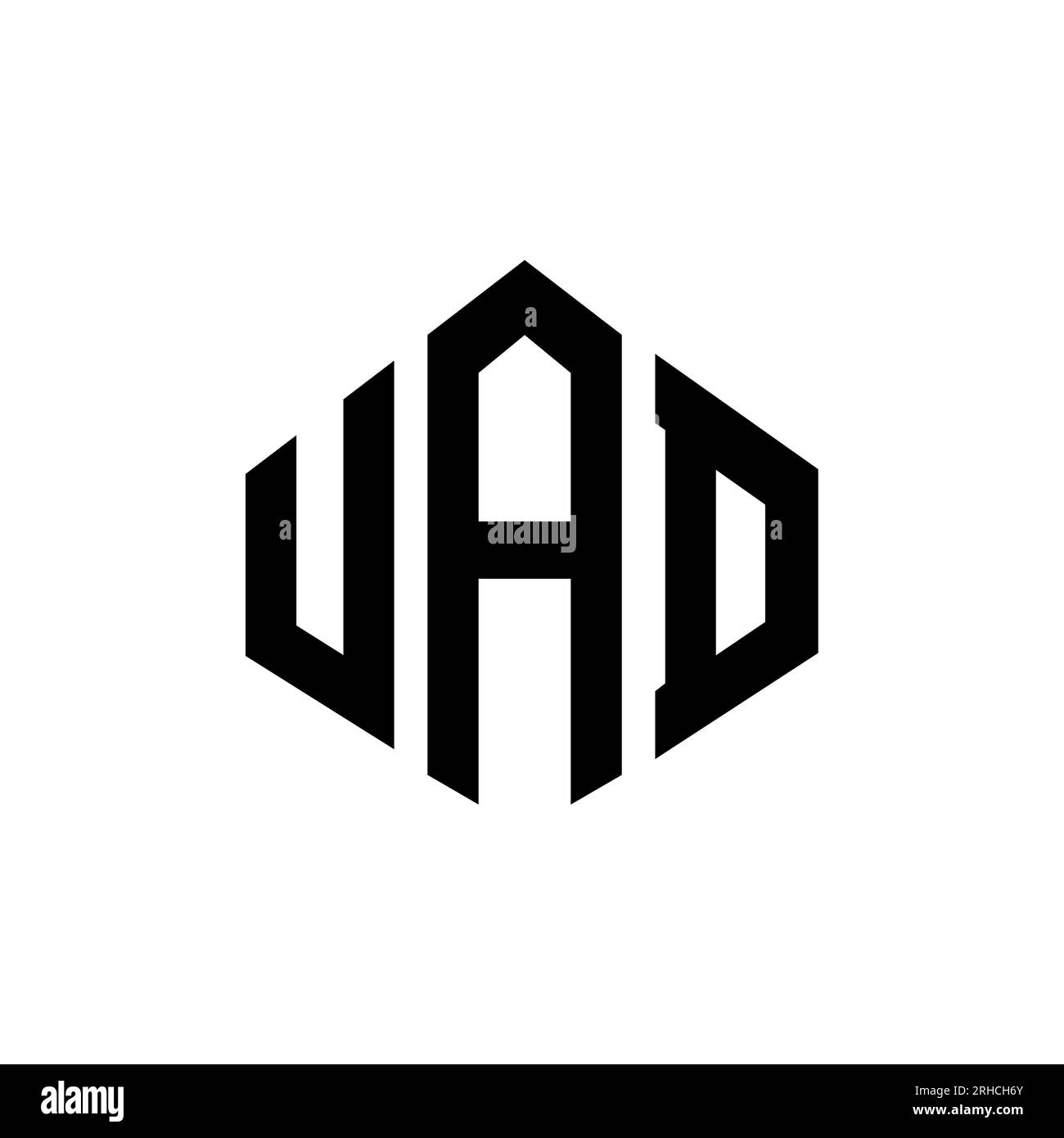 UAD letter logo design with polygon shape. UAD polygon and cube shape logo design. UAD hexagon vector logo template white and black colors. UAD monogr Stock Vector