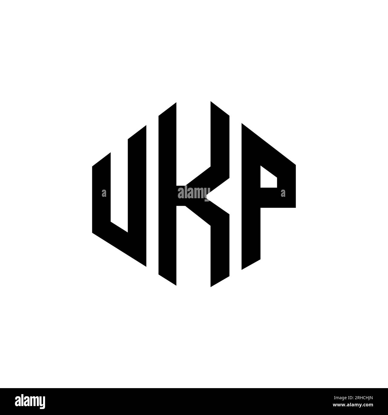 UKP letter logo design with polygon shape. UKP polygon and cube shape logo design. UKP hexagon vector logo template white and black colors. UKP monogr Stock Vector