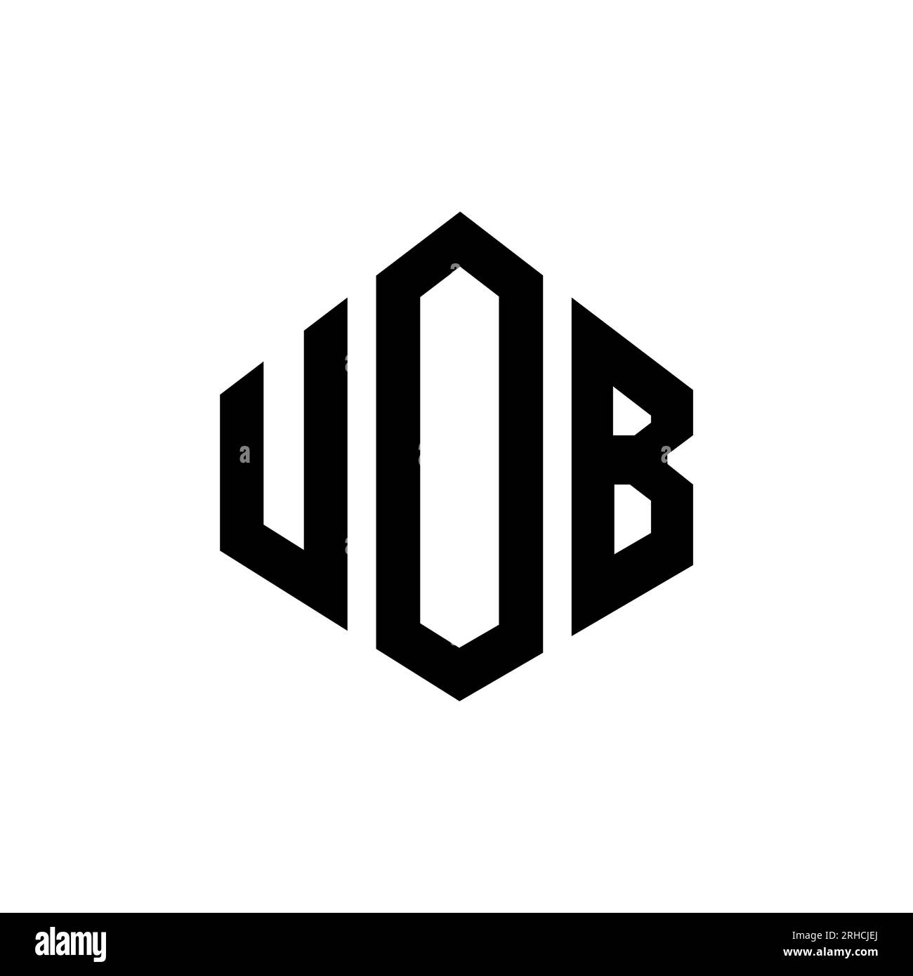 UOB letter logo design with polygon shape. UOB polygon and cube shape logo design. UOB hexagon vector logo template white and black colors. UOB monogr Stock Vector