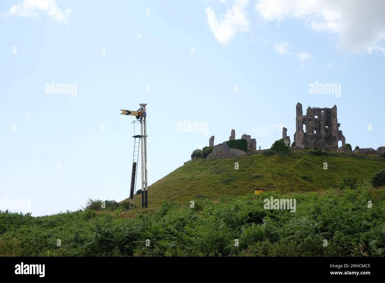 Corfe Castle With Train Post Stock Photo