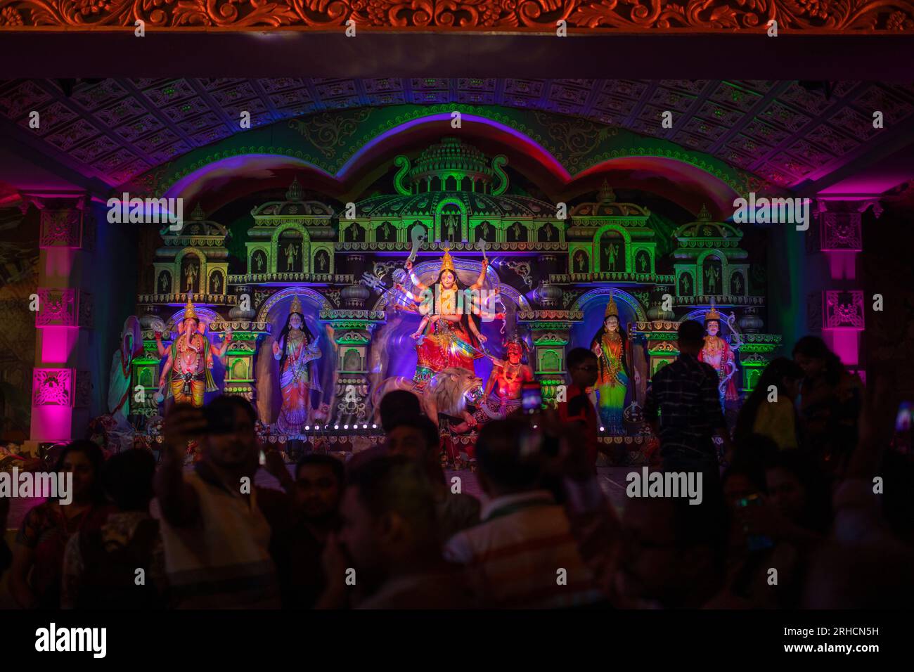 Goddess Durga, a modern display at a Puja Mandap, during the Hindu ...