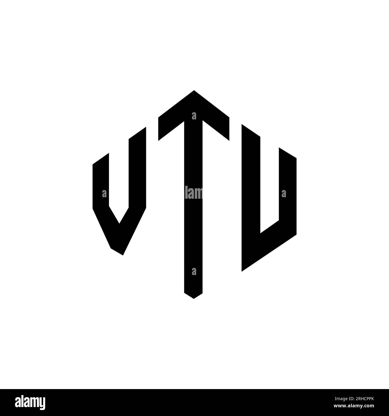 VTU letter logo design with polygon shape. VTU polygon and cube shape logo design. VTU hexagon vector logo template white and black colors. VTU monogr Stock Vector