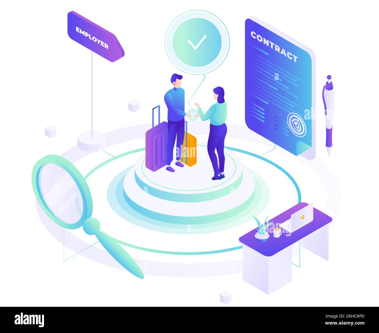 Immigration scene vector illustration with migrant worker and customs ...