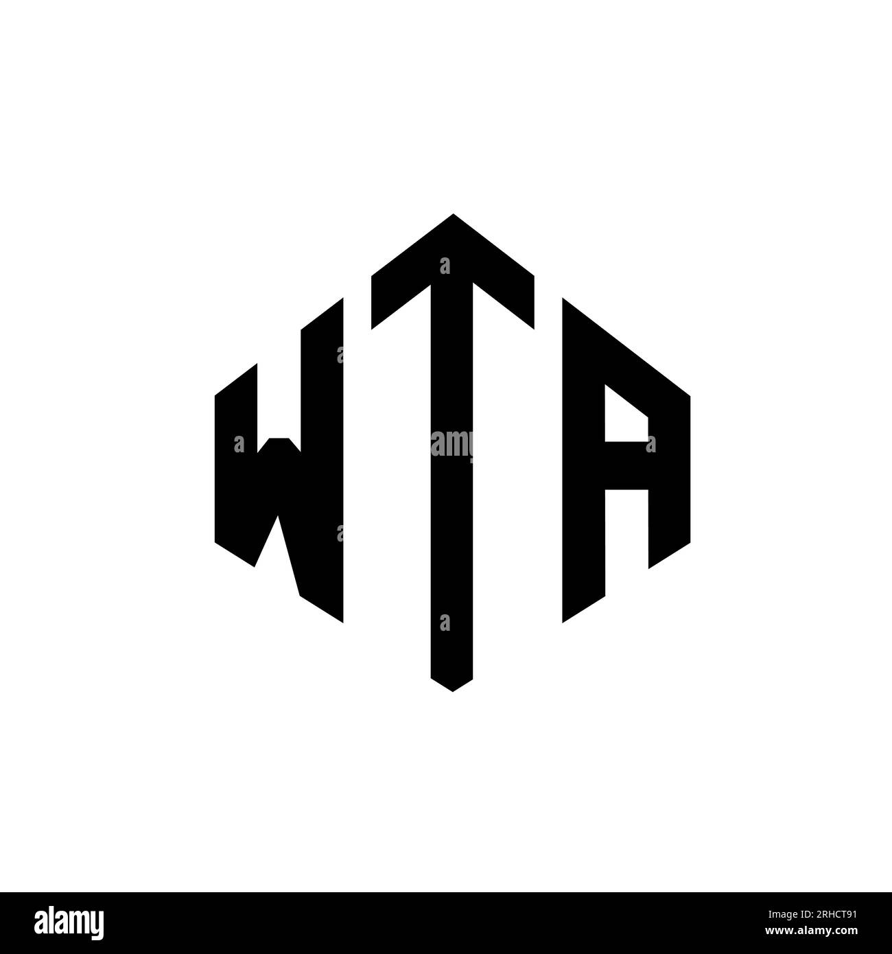 WTA letter logo design with polygon shape. WTA polygon and cube shape logo design. WTA hexagon vector logo template white and black colors. WTA monogr Stock Vector