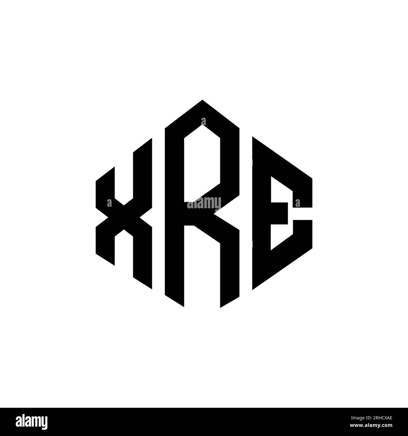 XRE letter logo design with polygon shape. XRE polygon and cube shape logo design. XRE hexagon