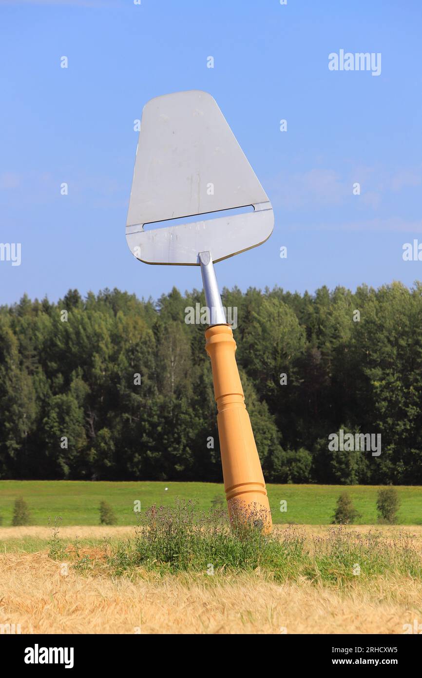 Gigantic cheese slicer at Anaset in Swedish province of Vasterbotten. Stock Photo