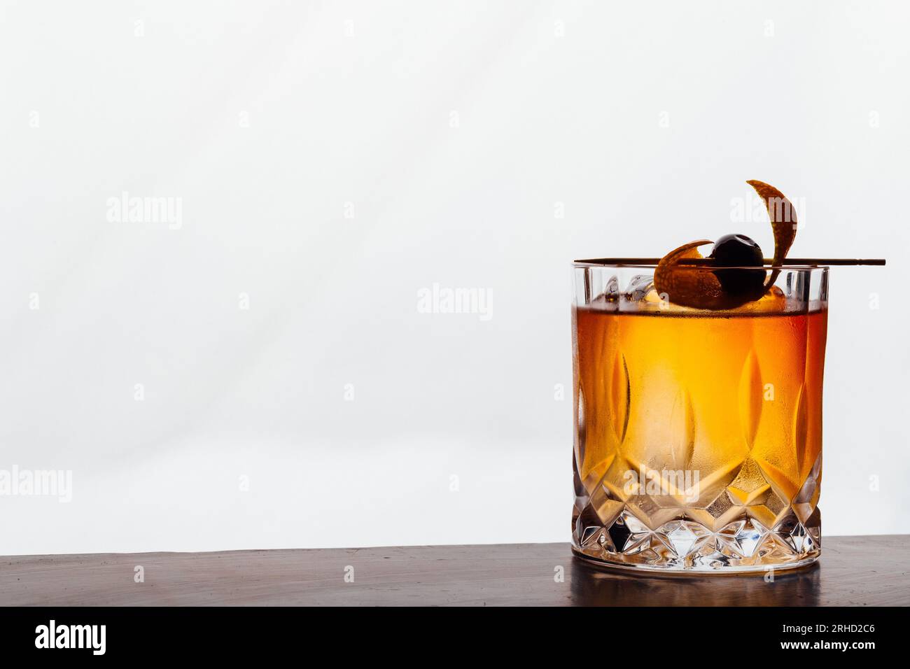 Alcoholic Old Fashioned Cocktail with bourbon whiskey, sugar and