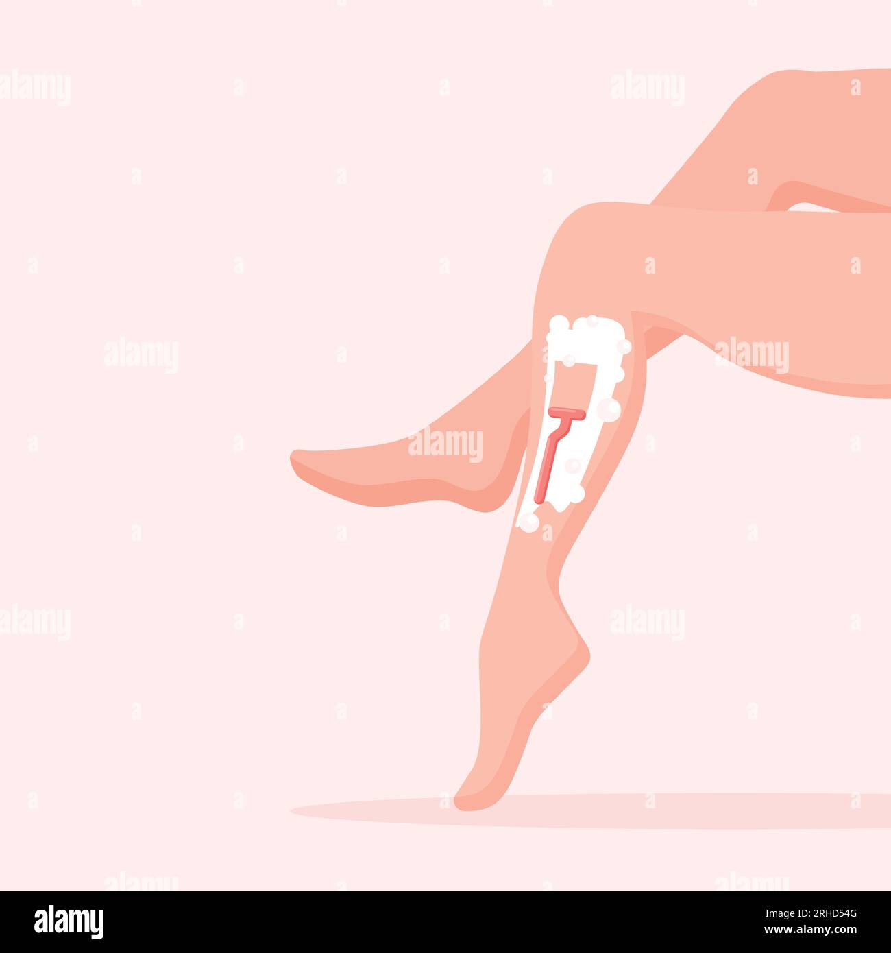 Woman removing hair from legs. Shaving with razor. Epilation advertisement poster. Vector female