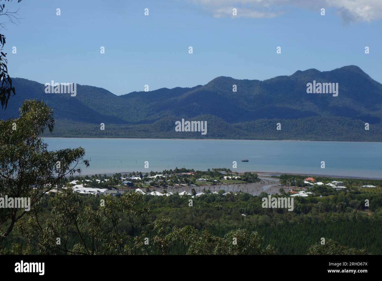 Disastrous Port Hinchinbrook development, viewed from Cardwell Forest Drive, with Hinchinbrook Island in the background, Queensland, Australia. No PR Stock Photo