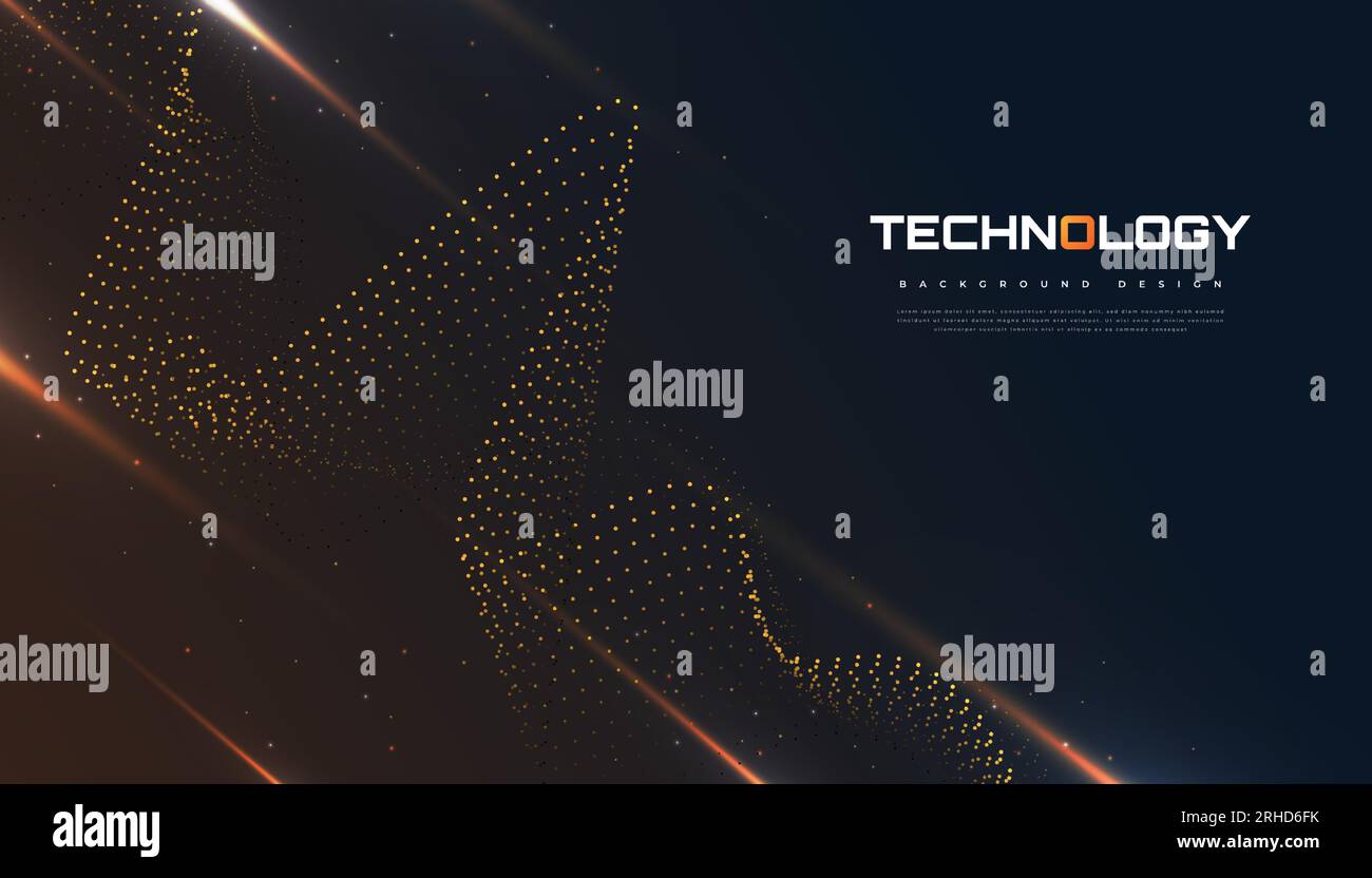 Abstract Futuristic Technology Background with Dotted Wave and Rays Effect. Suitable for Cover, Presentation, Banner or Landing Page Stock Vector