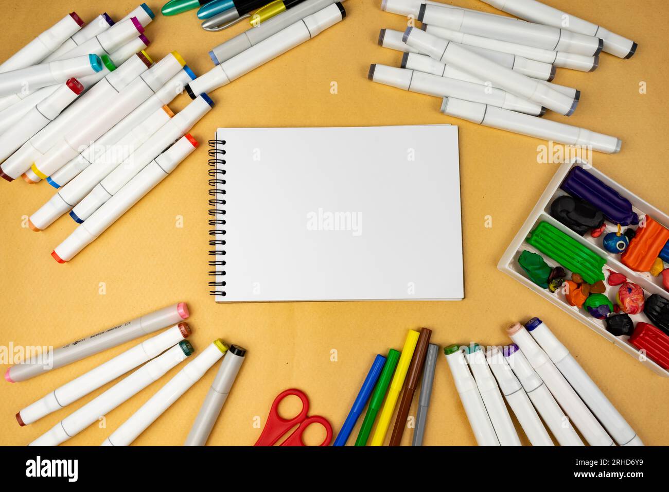 Office for creativity at school. Notepad for inscriptions. Copy space. Stock Photo
