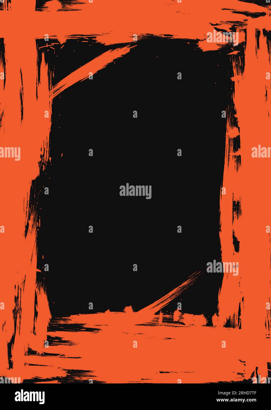 Abstract orange grunge brush stroke frame picture on black background