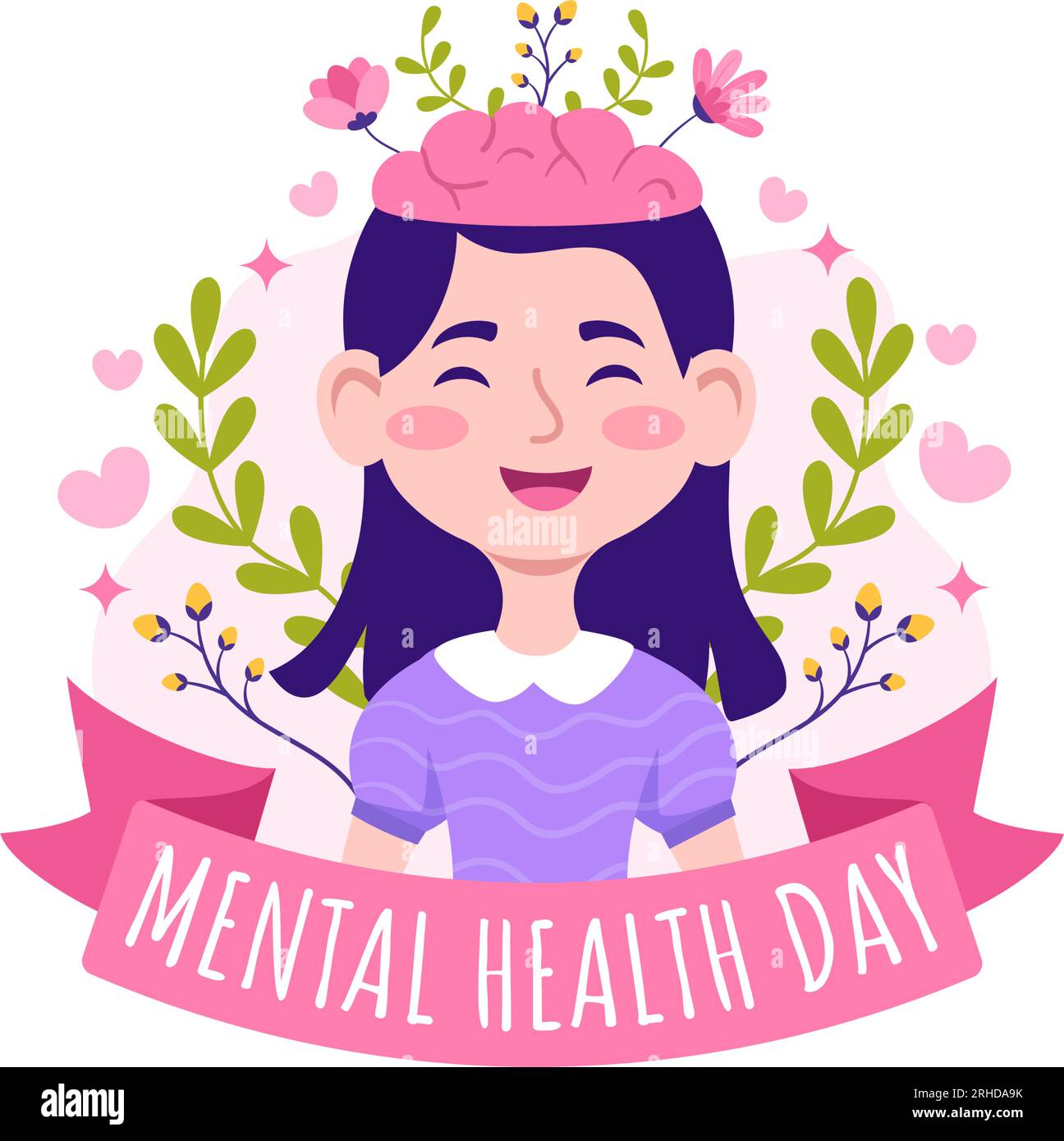 World Mental Health Day Vector Illustration on October 10 with Healthy Problem and Heart in Brain in Flat Cartoon Hand Drawn Background Templates Stock Vector