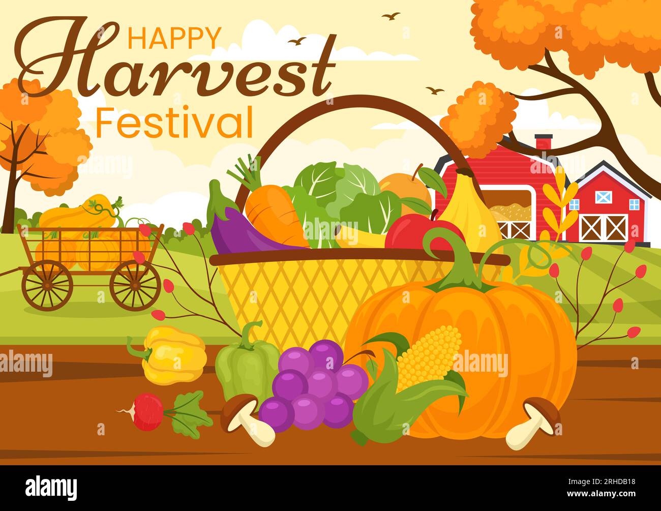 Happy Harvest Festival Vector Illustration of Autumn Season Background ...