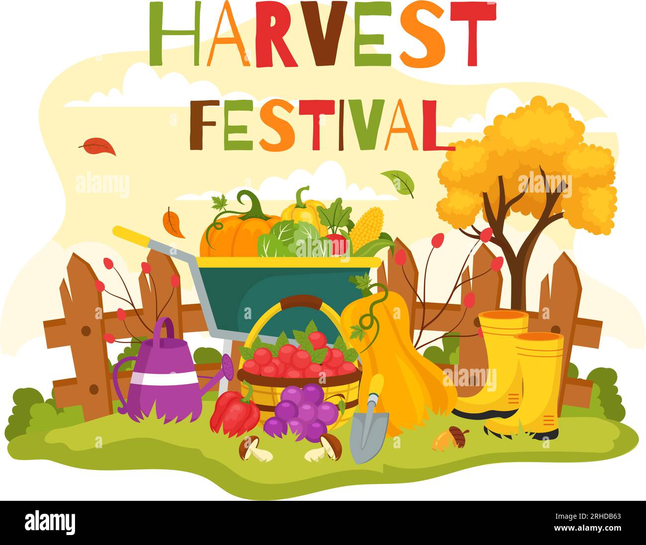 Happy Harvest Festival Vector Illustration of Autumn Season Background ...