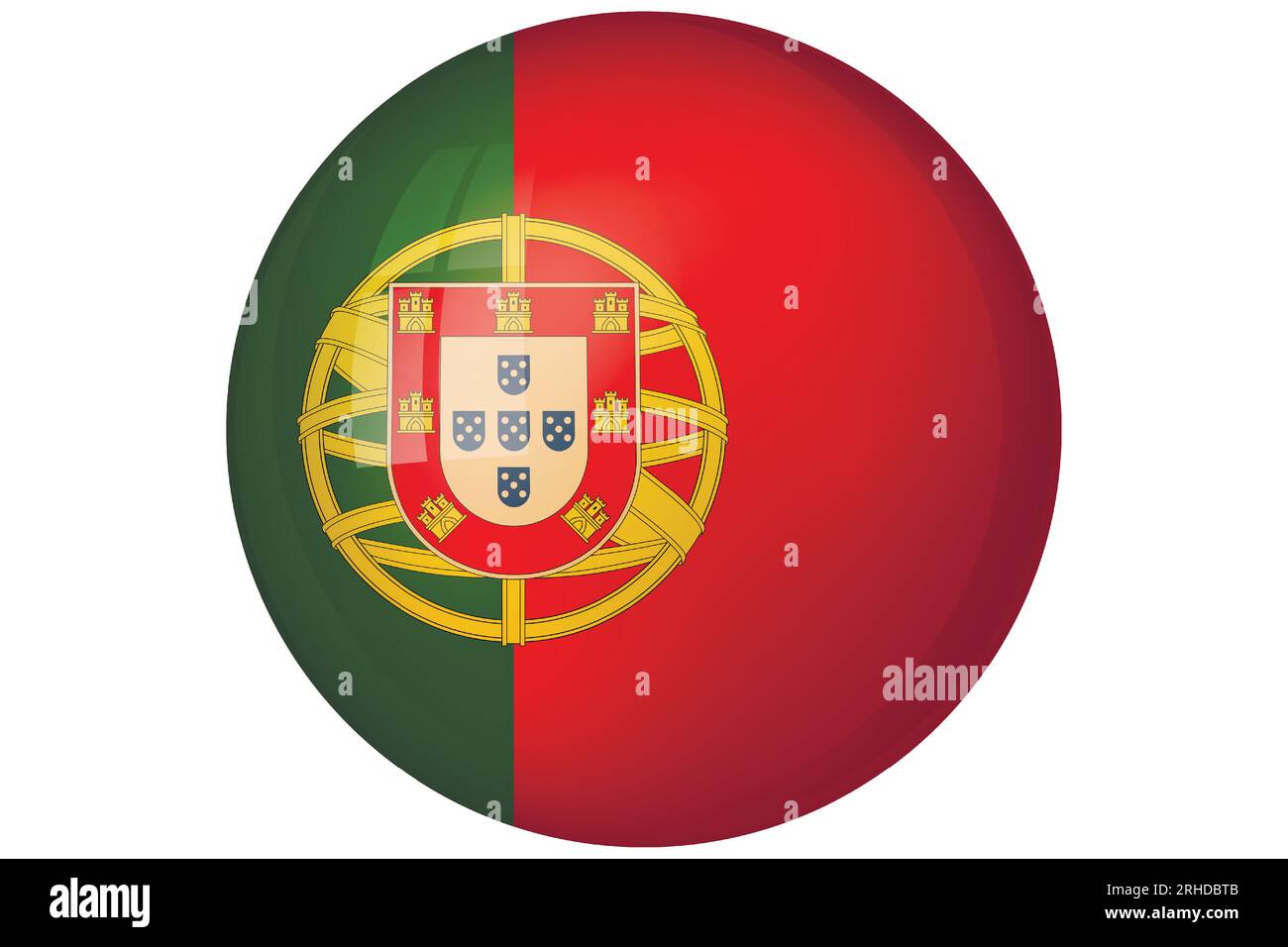 Flag of Portugal. Portuguese national symbol in official colors. Template icon. Abstract vector background. Round glass light ball, 3D big bubble Stock Vector