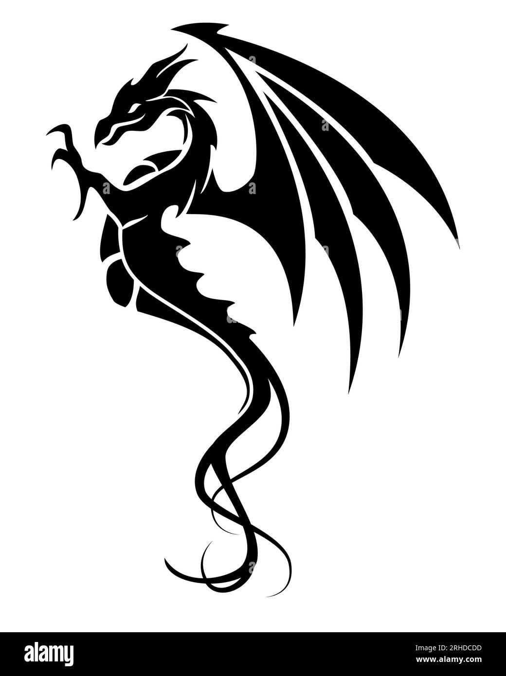 Dragon symbol tattoo, black and white vector illustration Stock Vector ...
