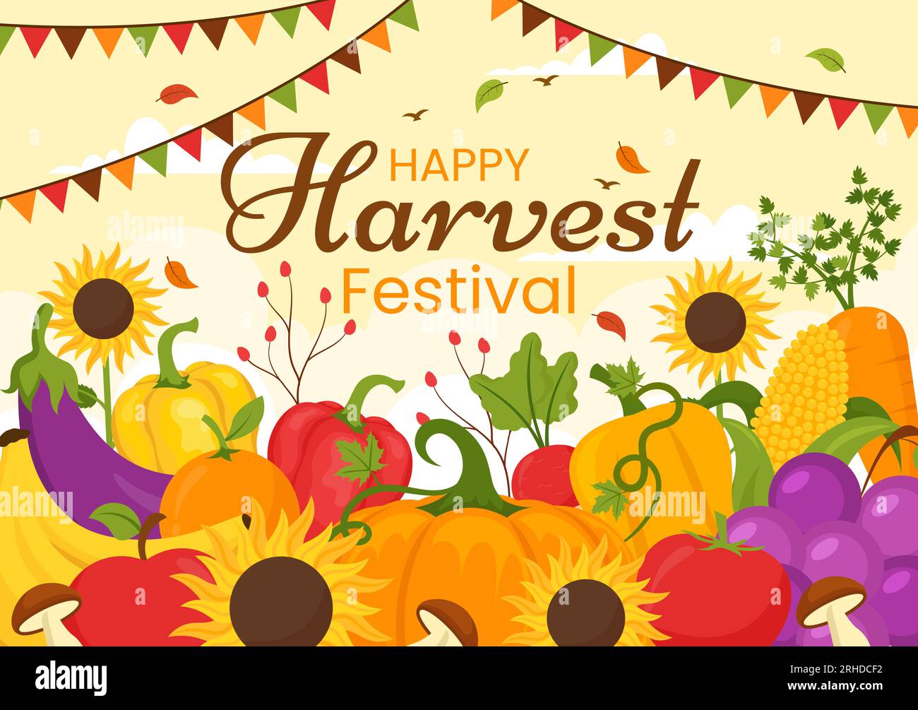Happy Harvest Festival Vector Illustration of Autumn Season Background ...