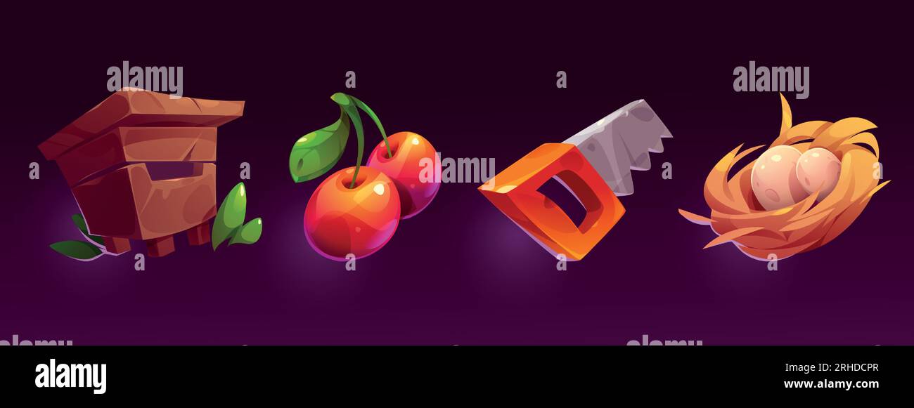 Cartoon set of gardening game assets isolated on background. Vector ...